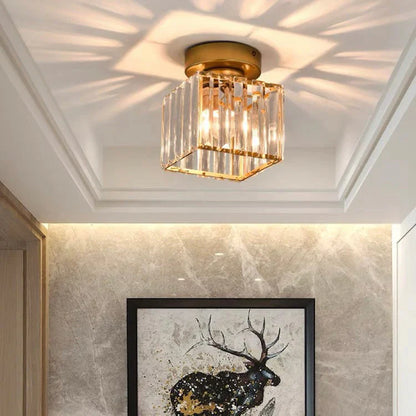 Crystal Ceiling Light with Gold and Black Accents – Contemporary Home Lighting Fixture