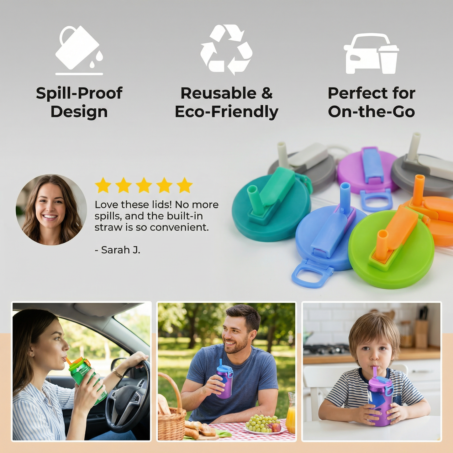2-in-1 Reusable Silicone Can Lid with Straws – Spill-Proof Drink Cover for On-the-Go (2-Pack)
