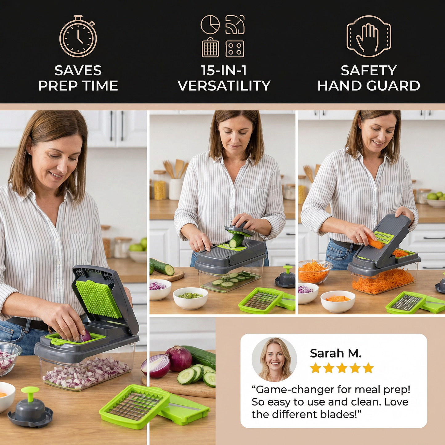 15-in-1 multifunction fruit & vegetable slicer – chop, dice & shred