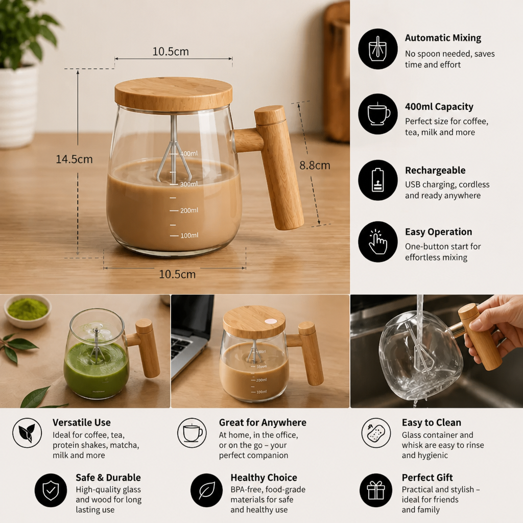 Fully Automatic Electric Mixing Cup – Practical Cup for Effortless and Even Stirring of Drinks & Mixtures