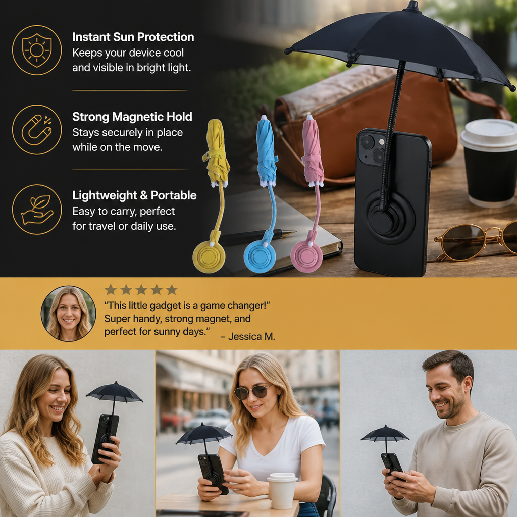 Magnetic Mini Phone Sunshade – Extendable Holder for Flexible Sun Protection on the Go
