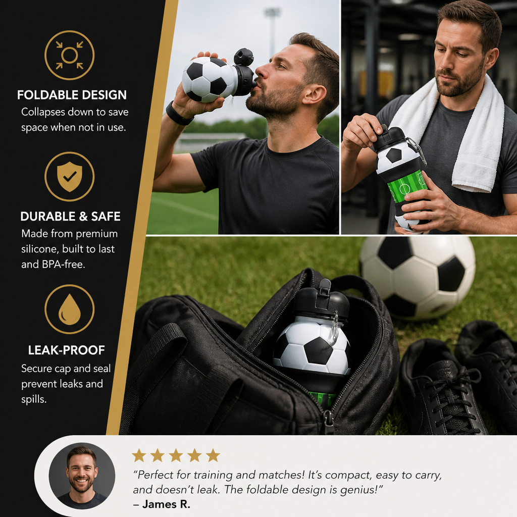 Foldable & Durable Silicone Football Water Bottle