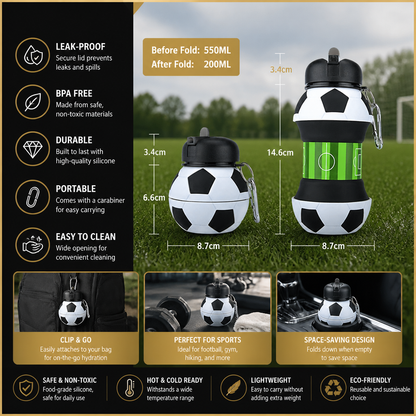 Foldable & Durable Silicone Football Water Bottle
