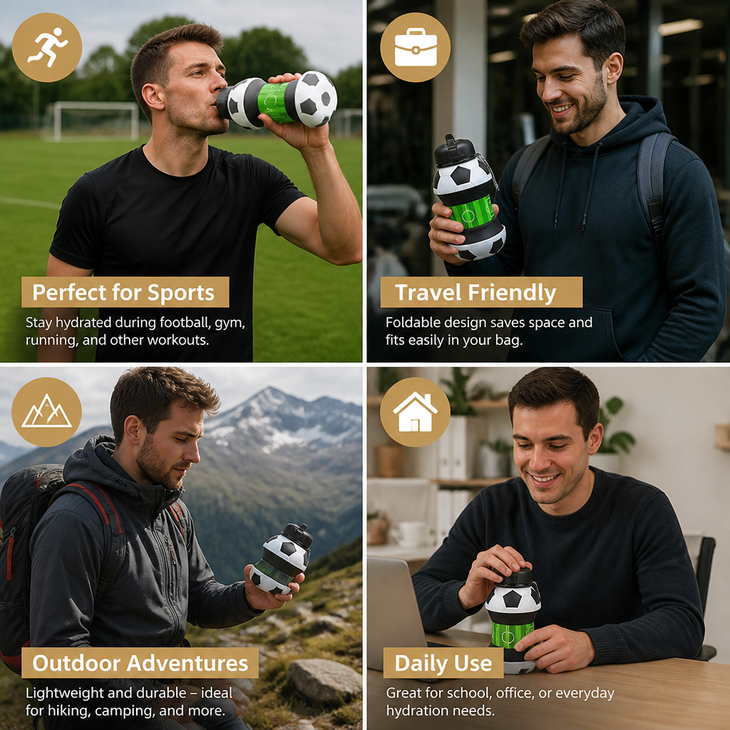 Foldable & Durable Silicone Football Water Bottle