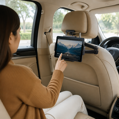 360° Rotating Car Headrest Tablet Holder – Back Seat Mount for Tablets
