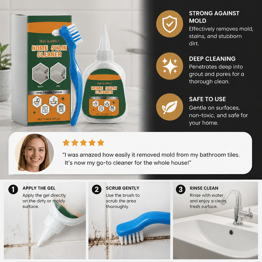 Mold Remover Gel with Scrub Brush – Heavy-Duty Mildew & Stain Cleaner