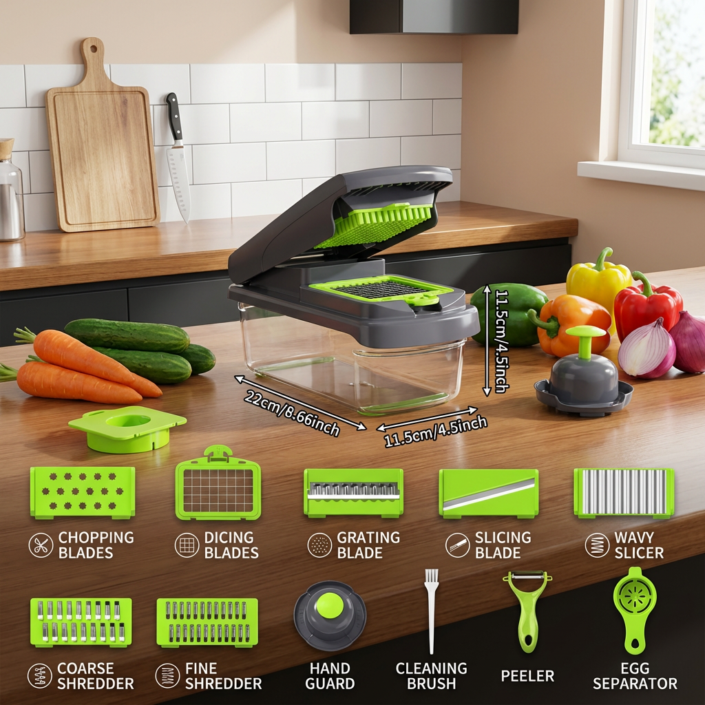 15-in-1 multifunction fruit & vegetable slicer – chop, dice & shred