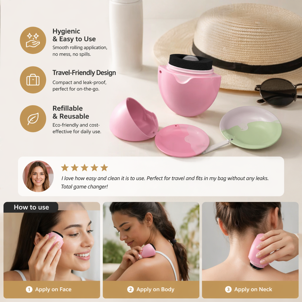 Refillable Sunscreen Roller Applicator – Silicone Lotion Dispenser for Travel