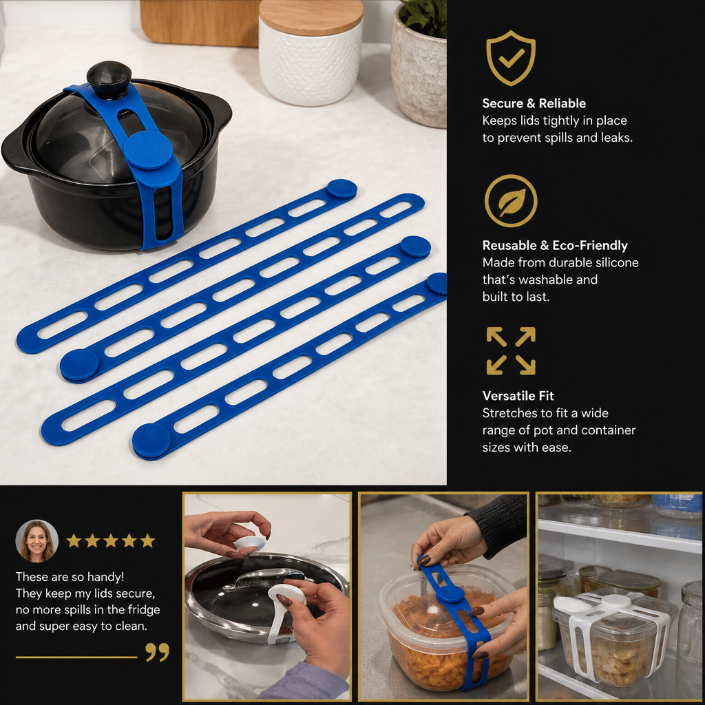 Reusable Silicone Lid Strap for Secure Pot and Container Storage