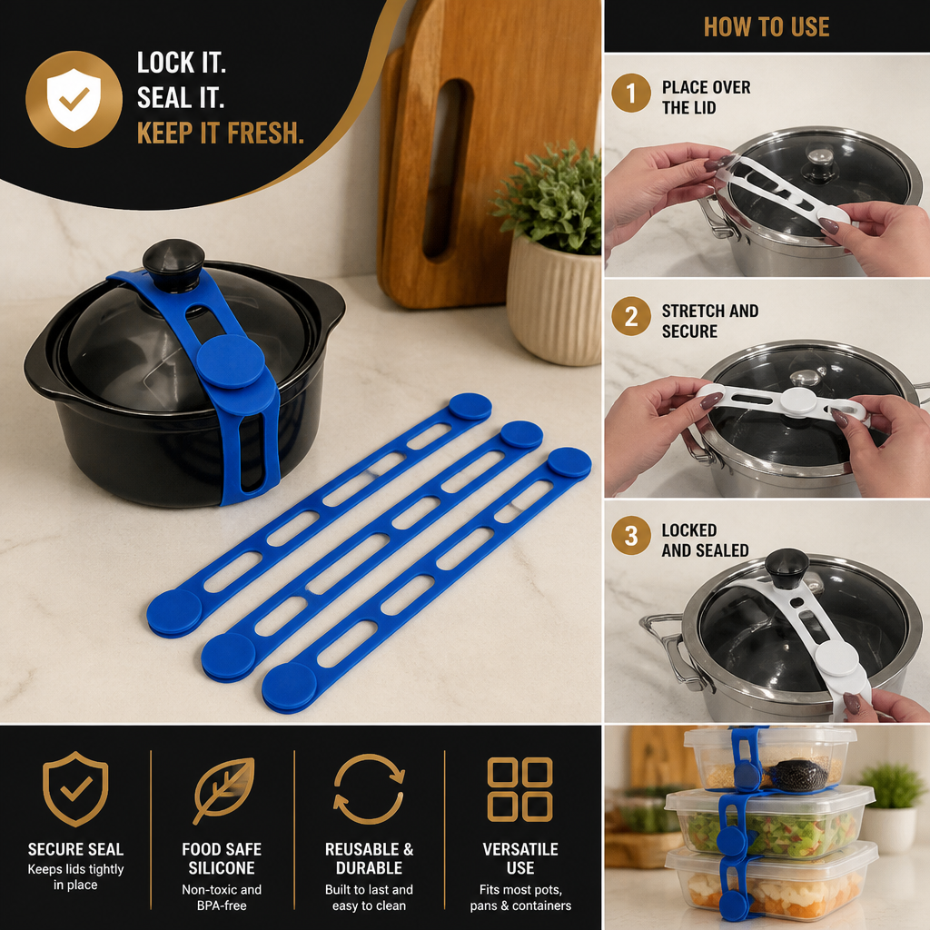 Reusable Silicone Lid Strap for Secure Pot and Container Storage