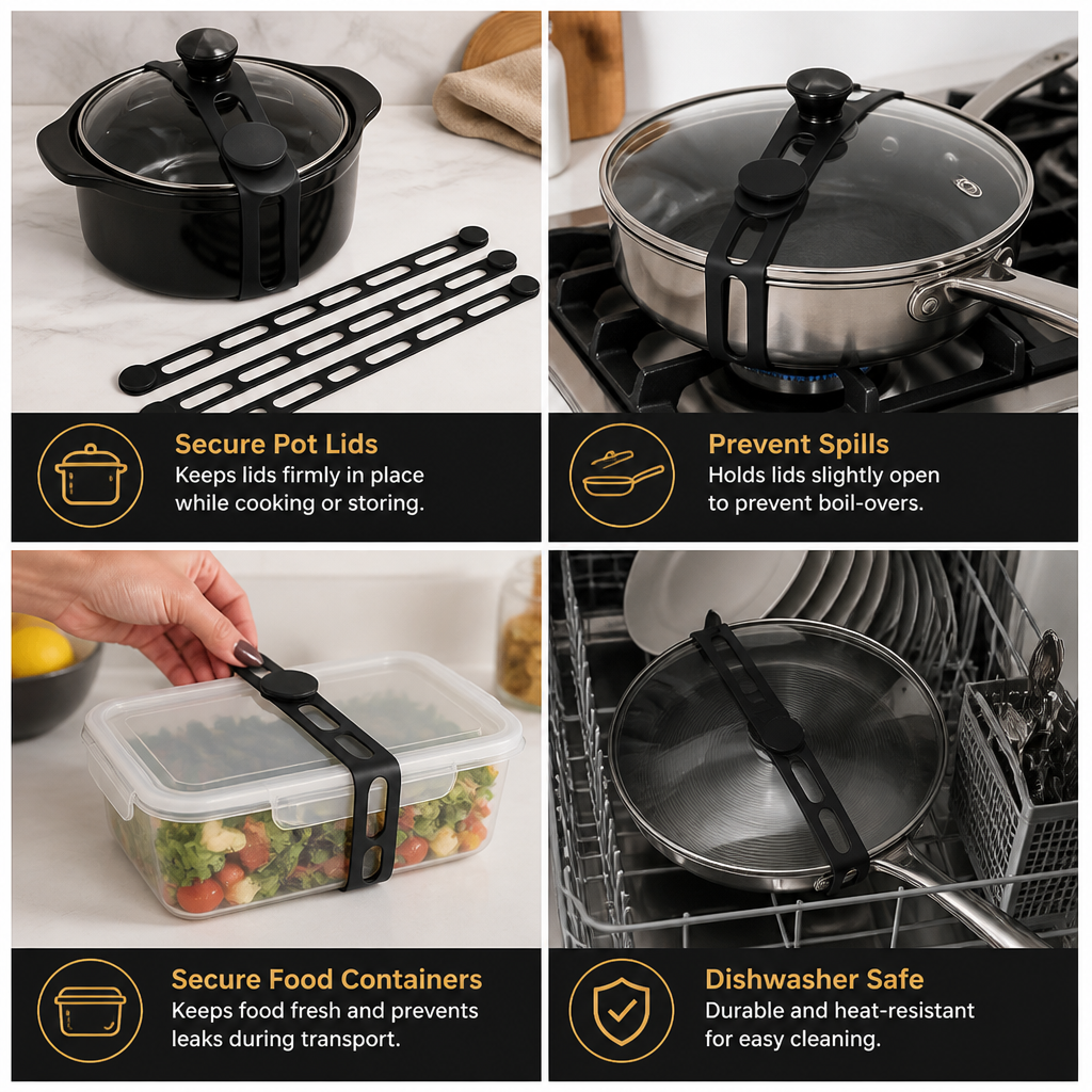 Reusable Silicone Lid Strap for Secure Pot and Container Storage