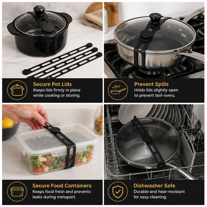 Reusable Silicone Lid Strap for Secure Pot and Container Storage