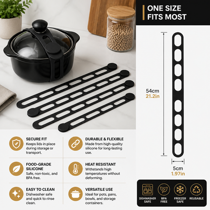 Reusable Silicone Lid Strap for Secure Pot and Container Storage