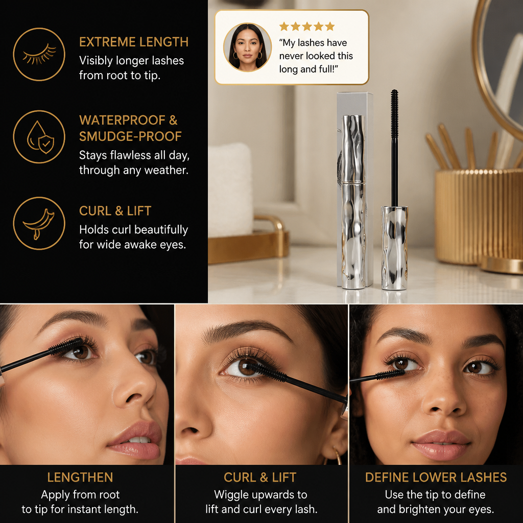 Waterproof Curl & Length Mascara – Long-Lasting Smudge-Proof Formula