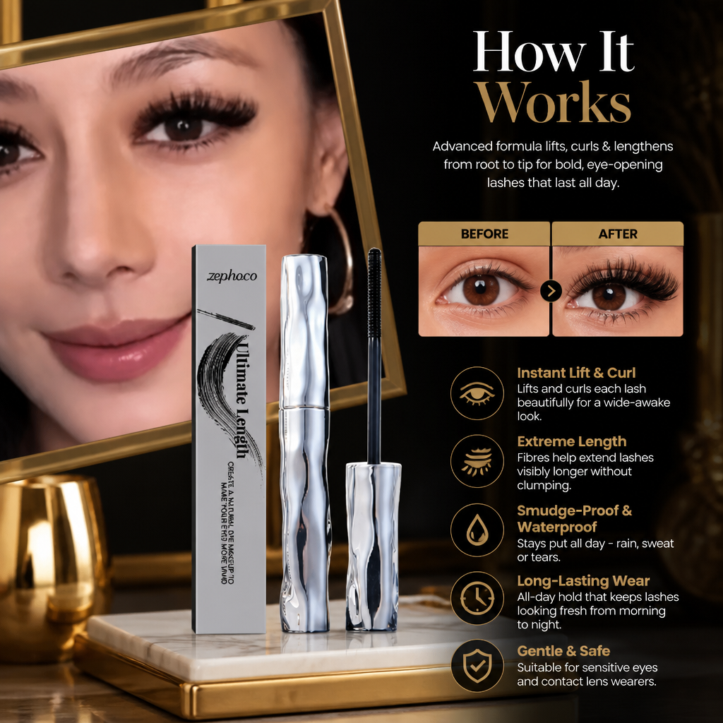 Waterproof Curl & Length Mascara – Long-Lasting Smudge-Proof Formula