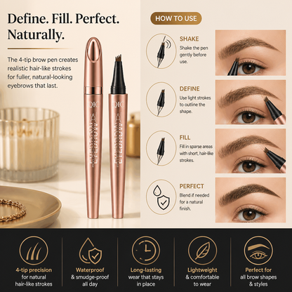 3D Natural-Looking Brow Pen – Waterproof 4-Tip Eyebrow Pencil