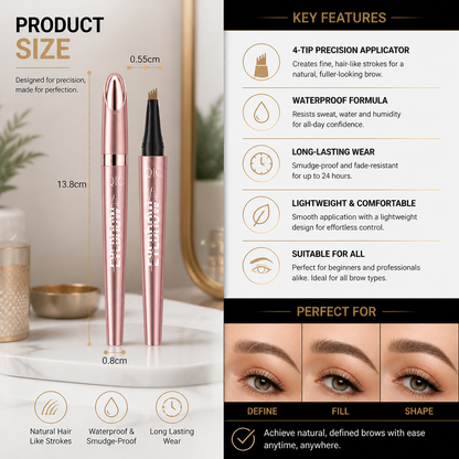 3D Natural-Looking Brow Pen – Waterproof 4-Tip Eyebrow Pencil