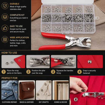 Stainless Steel Snap Fastener Tool Kit – Metal Button Repair Set for Clothing, Leather & Crafts