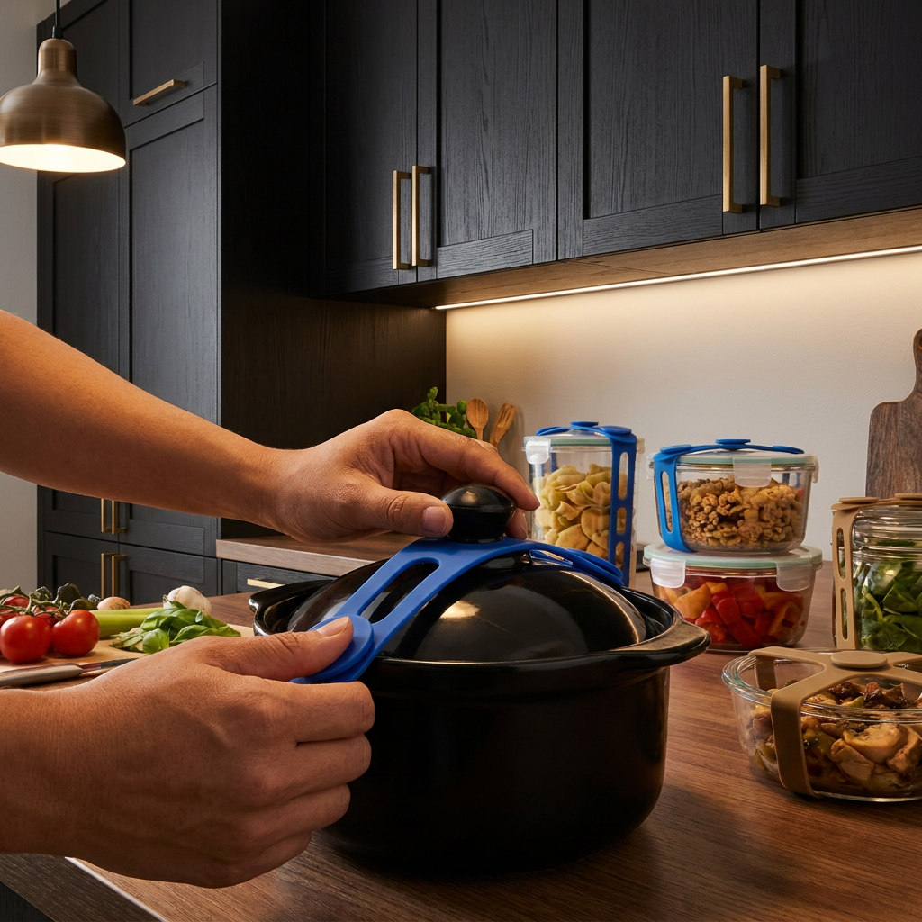 Reusable Silicone Lid Strap for Secure Pot and Container Storage