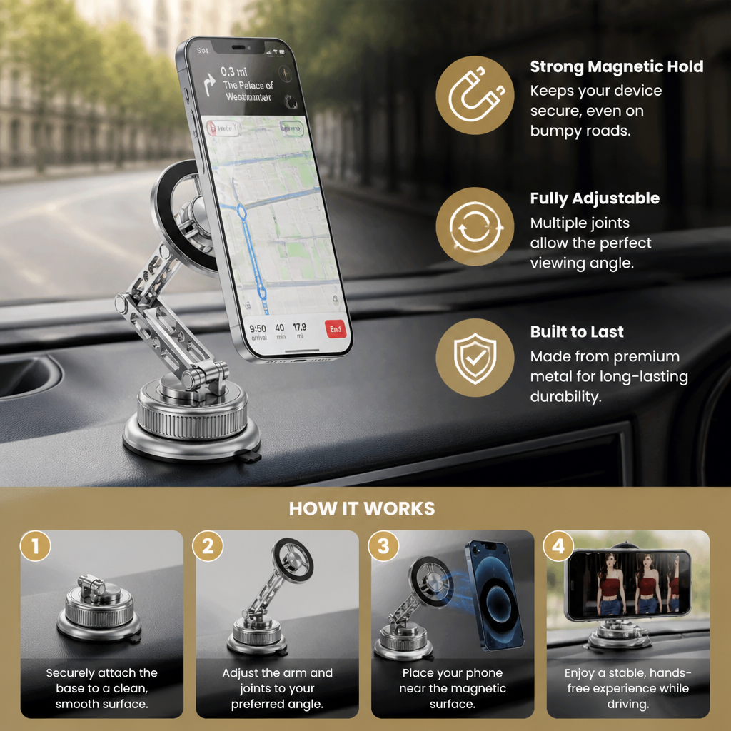 Ultra-Strong Suction Durable Full-Metal Magnetic Car Phone Mount