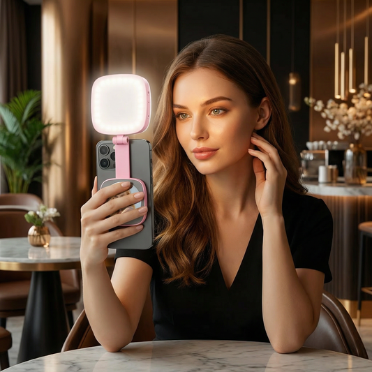 Magnetic LED Selfie & Beauty Light for Smartphones – Foldable, Portable with Mirror