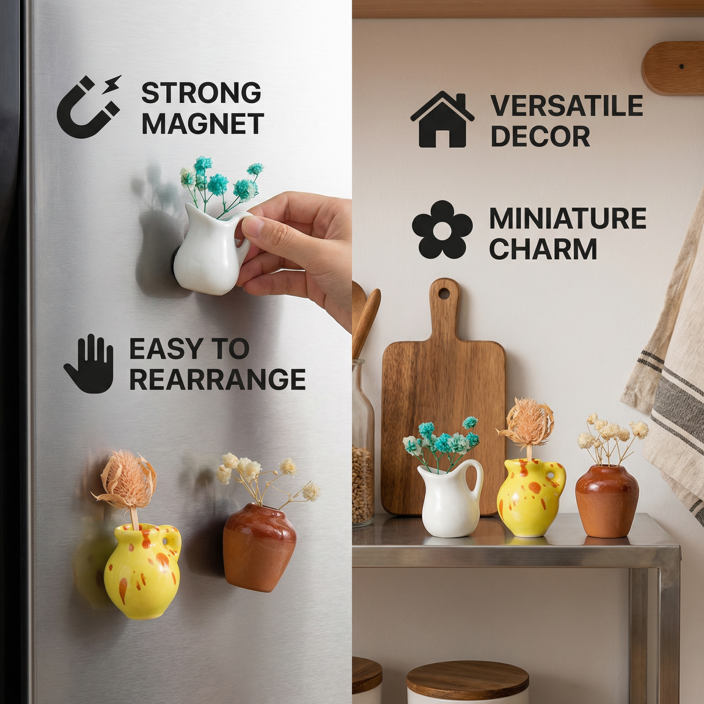Mini Ceramic Vases with Magnet – Stylish Decoration for Fridge and Home