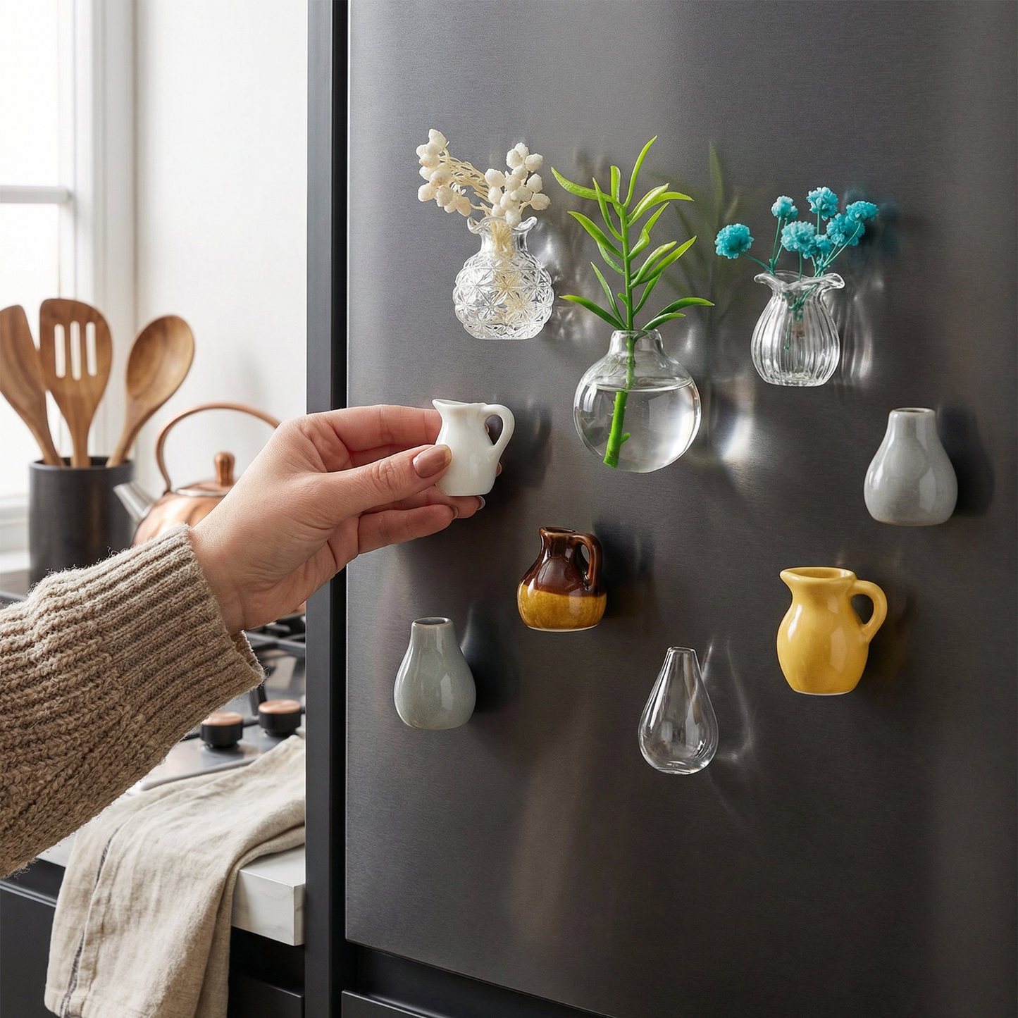 Mini Ceramic Vases with Magnet – Stylish Decoration for Fridge and Home