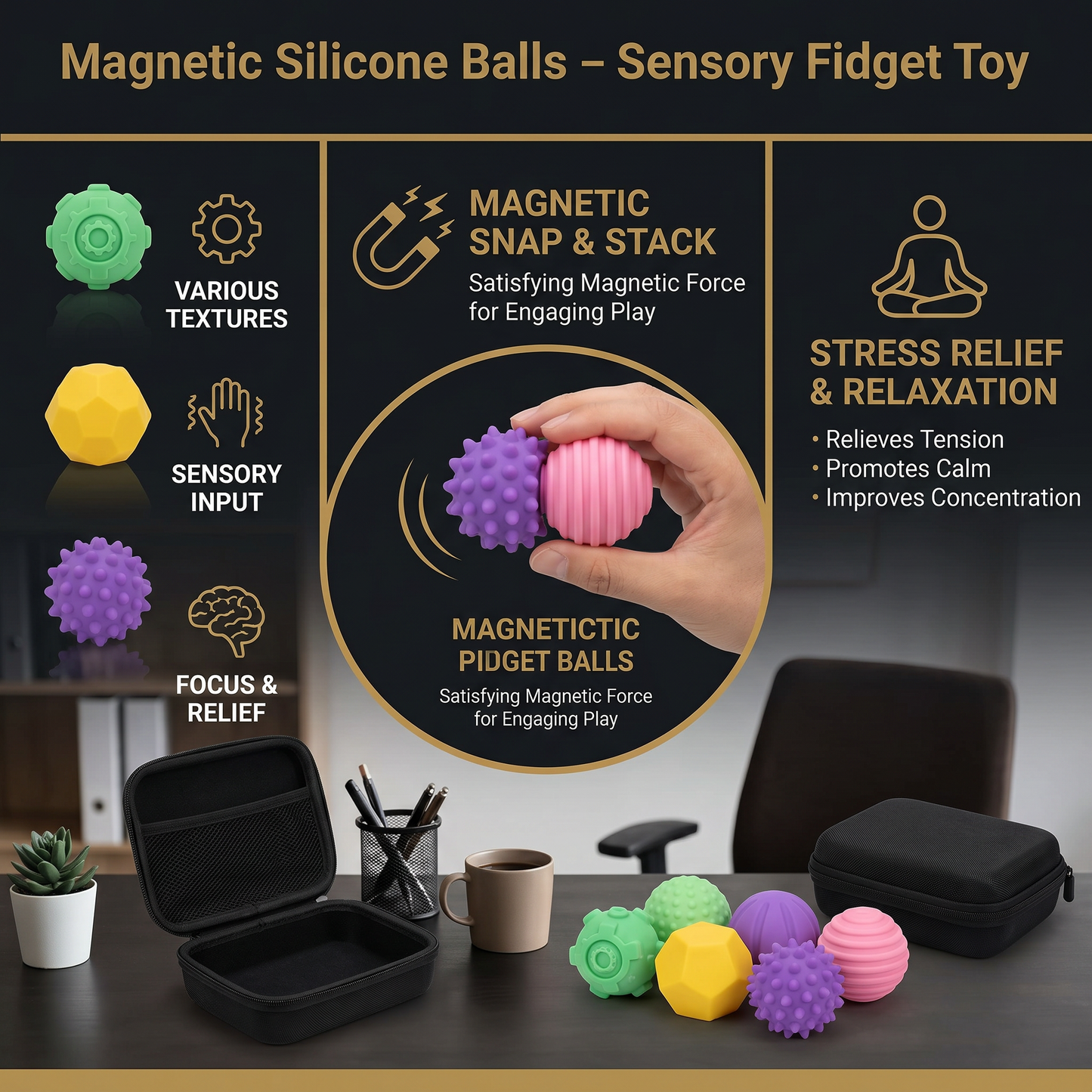 Magnetic Silicone Balls – Sensory Fidget Toy for Stress Relief and Relaxation