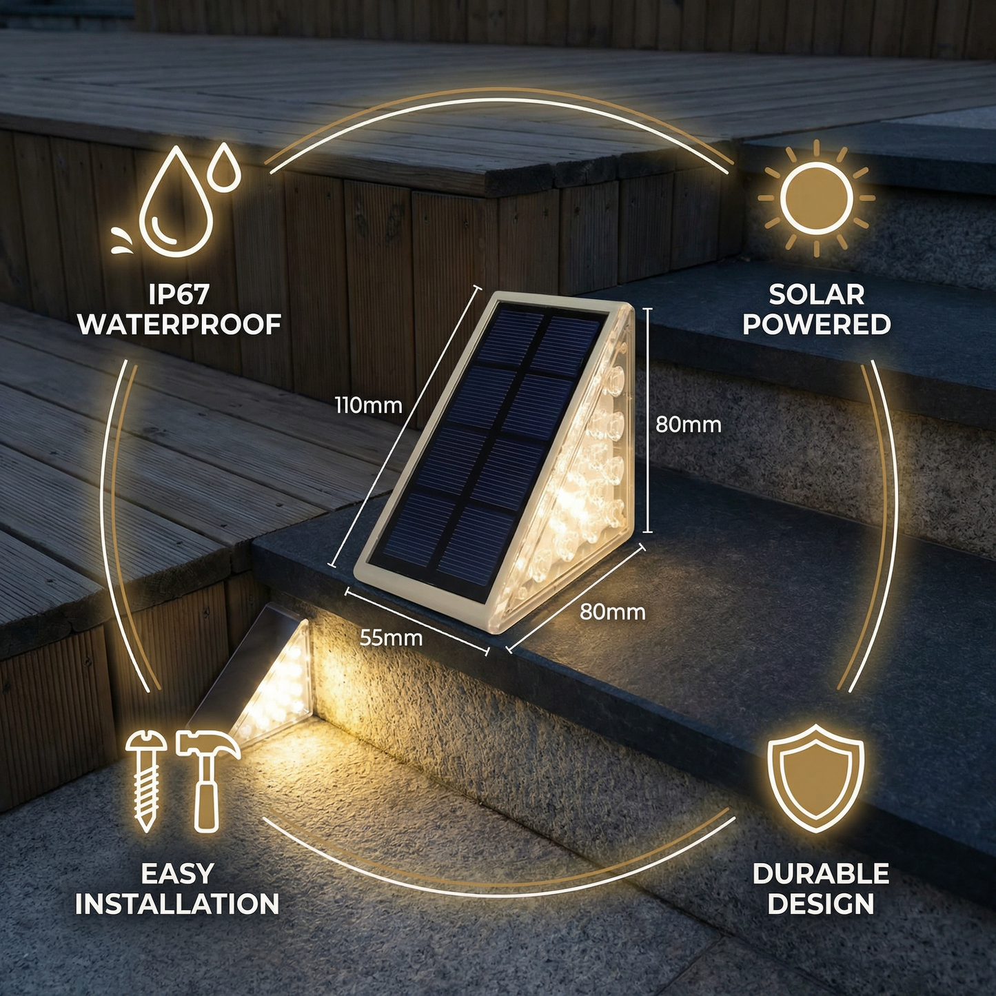 Solar LED Step Lights – IP67 Waterproof Stair & Pathway Lighting