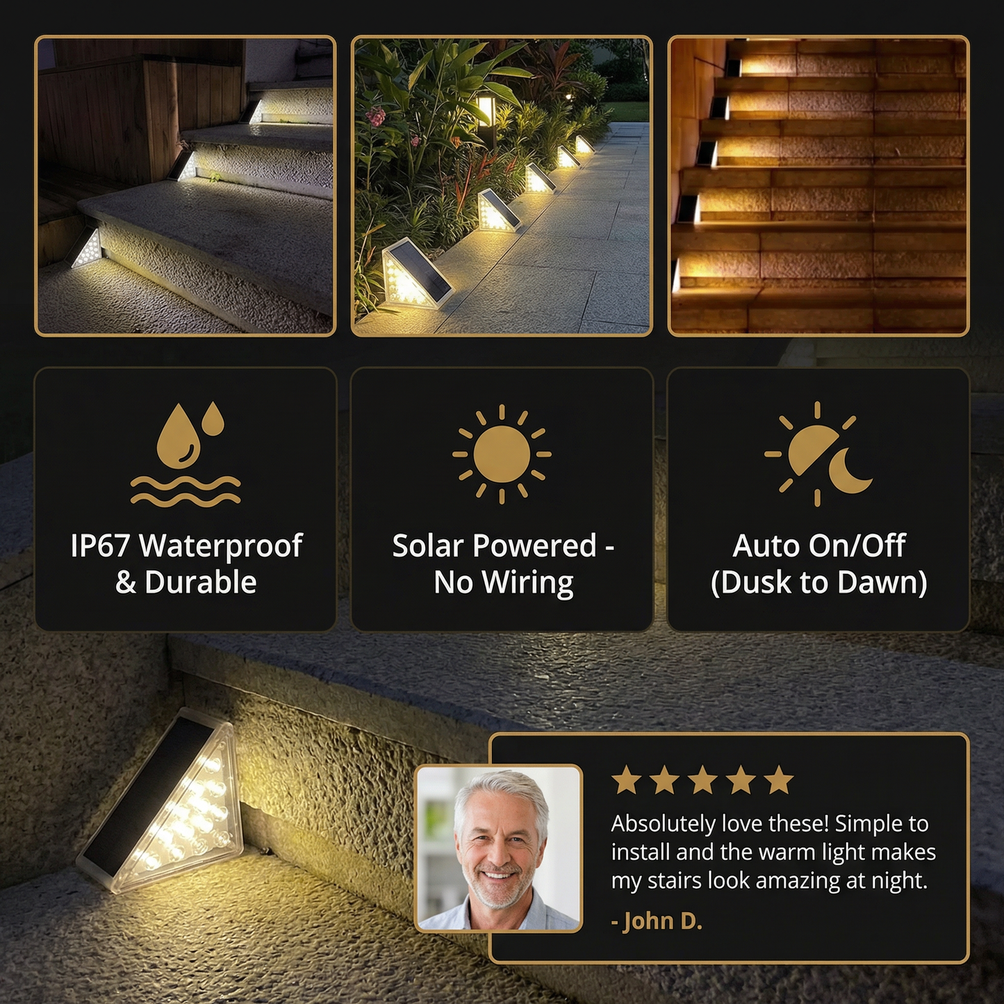 Solar LED Step Lights – IP67 Waterproof Stair & Pathway Lighting