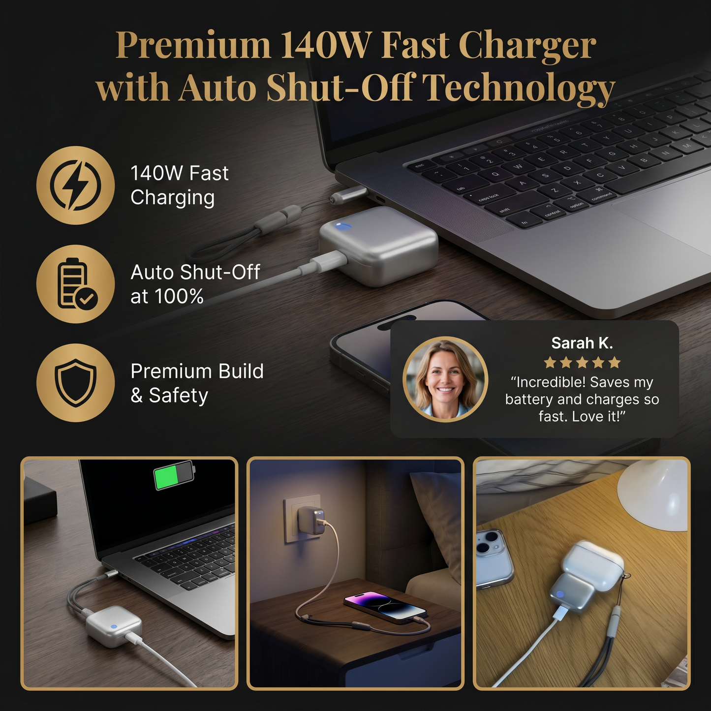 Premium 140W Fast Charger with Auto Shut-Off Technology
