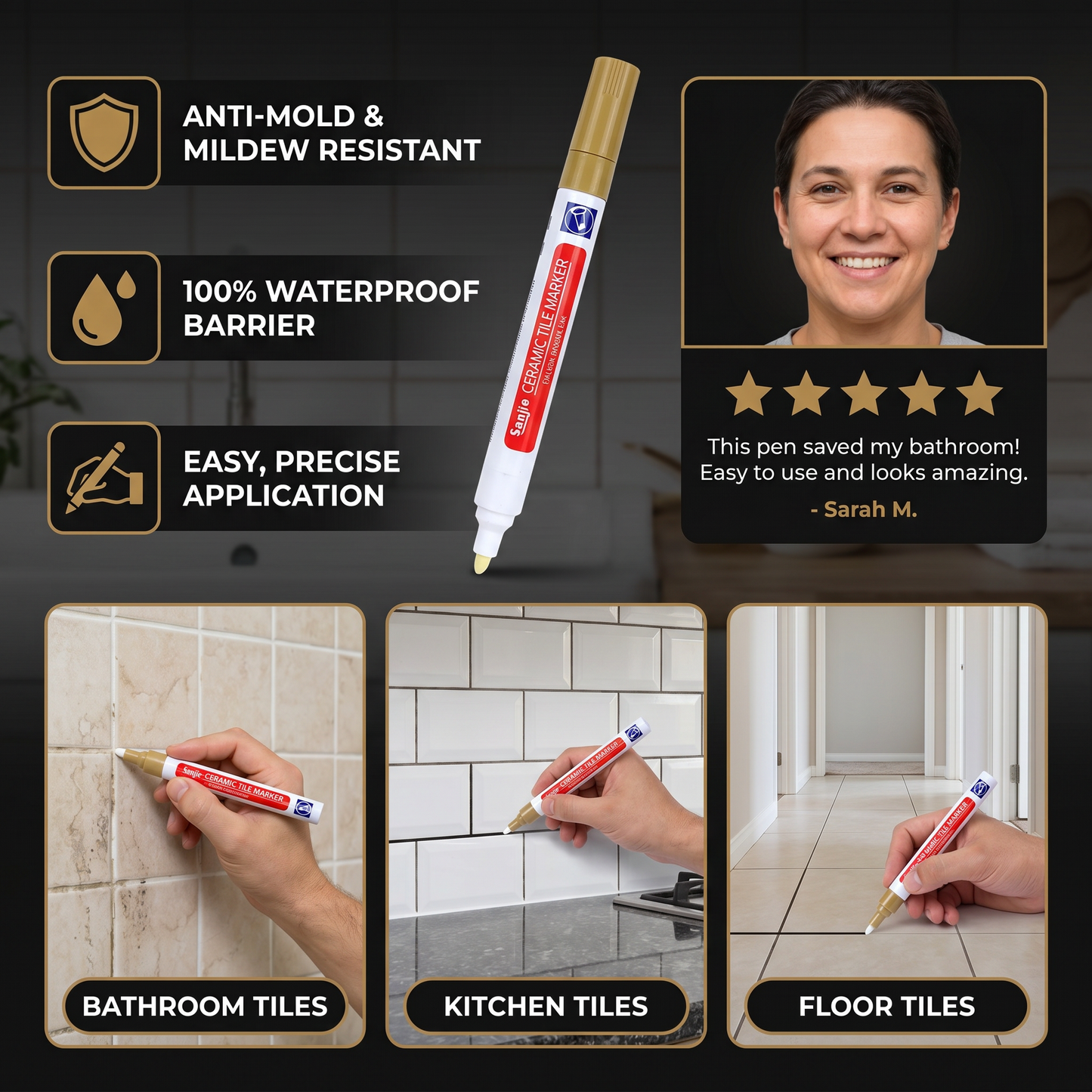 Anti-mold & waterproof grout pen for tiles