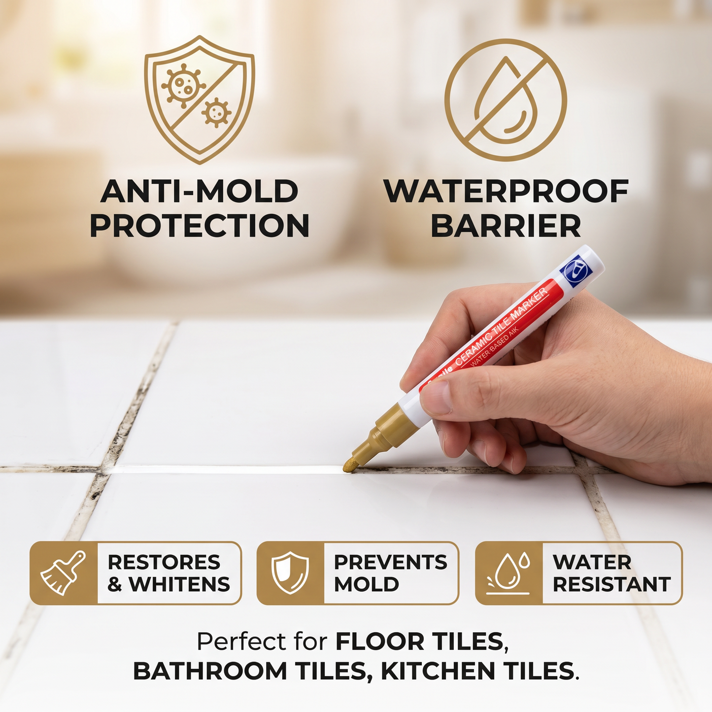 Anti-mold & waterproof grout pen for tiles