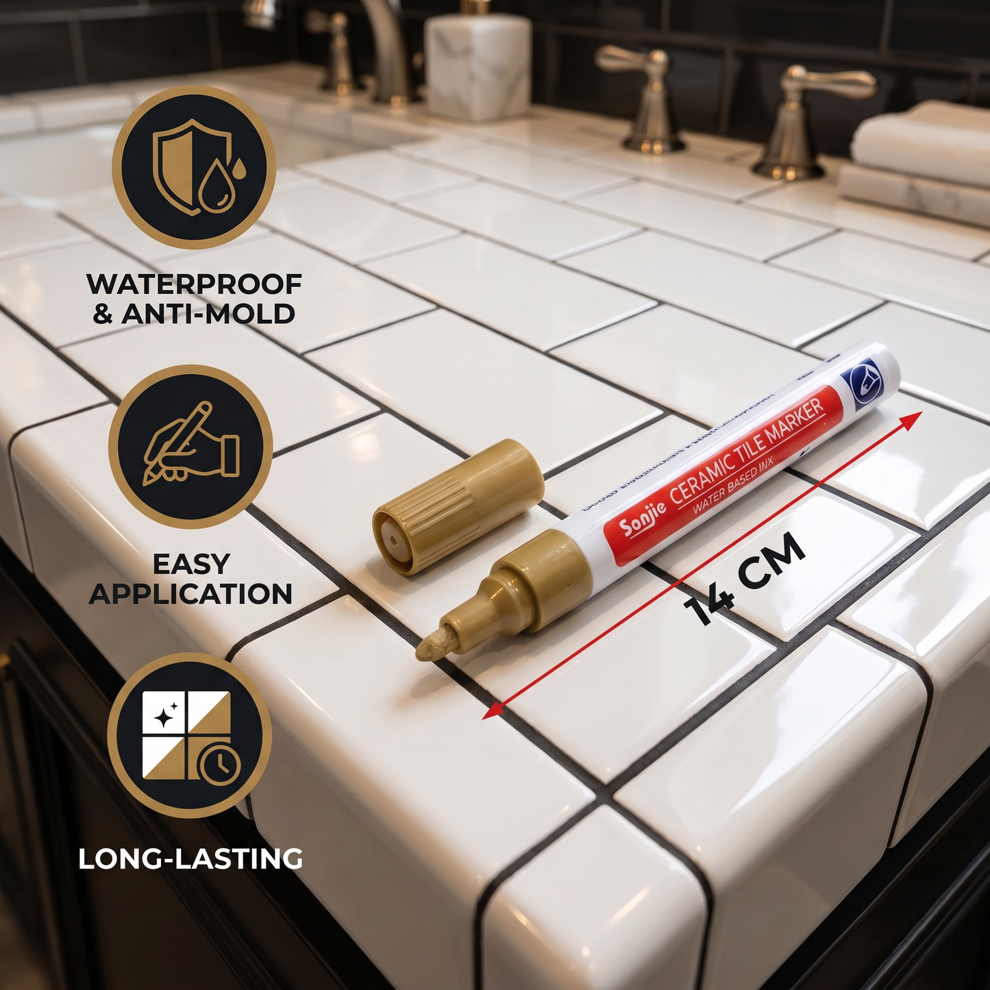 Anti-mold & waterproof grout pen for tiles