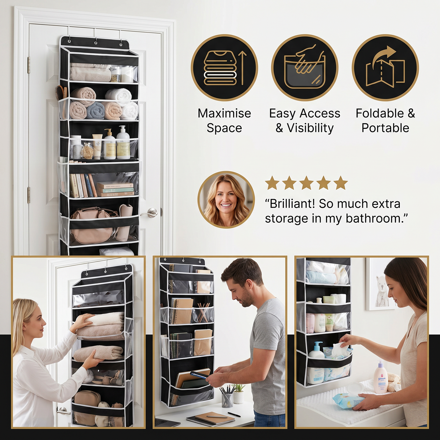 Foldable Over-the-Door Hanging Storage Organizer