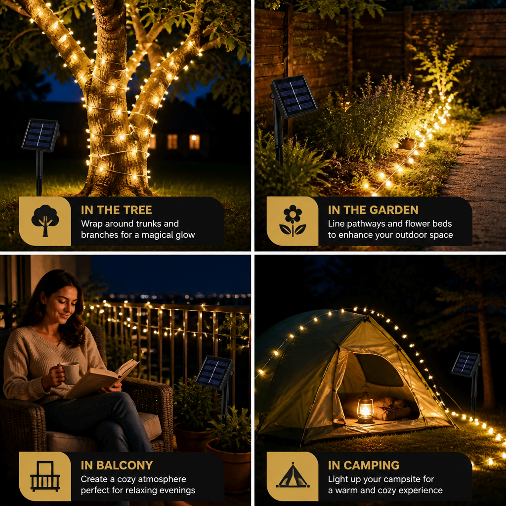 Solar Outdoor String Lights with LEDs & 8 Lighting Modes
