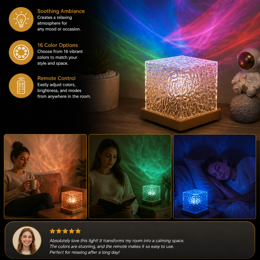 Aurora & Ocean Wave LED Projector Light with 16 Colors & Remote Control