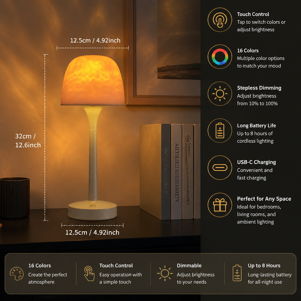 Aurora & Ocean Wave LED Projection Lamp with Touch Control