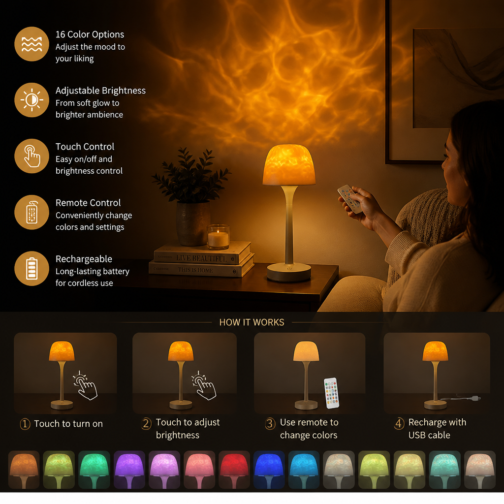 Aurora & Ocean Wave LED Projection Lamp with Touch Control