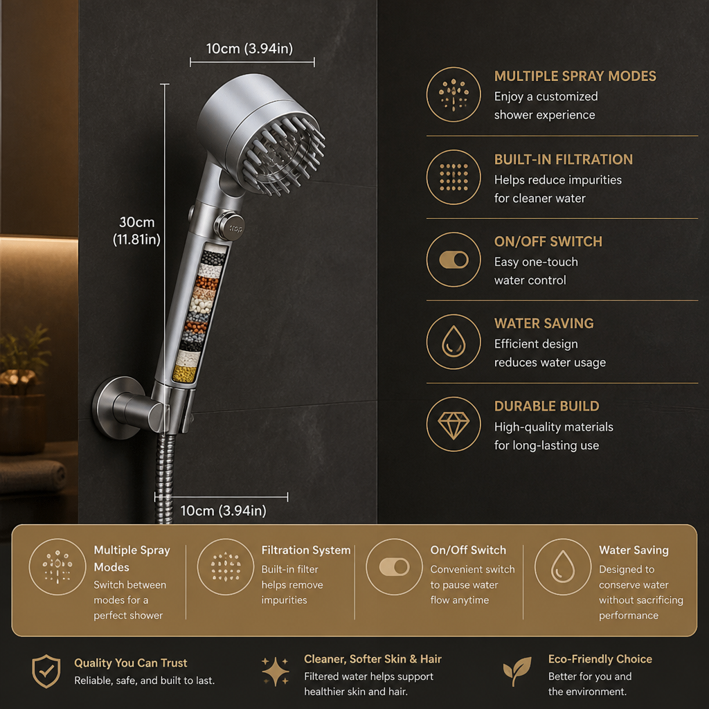 Filtered Shower Head with Multiple Spray Modes & On/Off Switch
