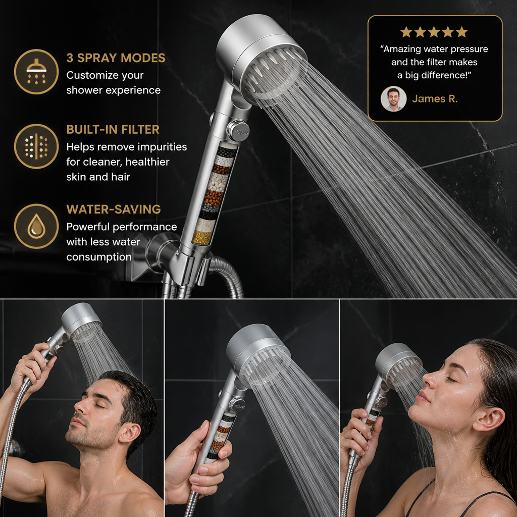 Filtered Shower Head with Multiple Spray Modes & On/Off Switch
