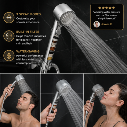 Filtered Shower Head with Multiple Spray Modes & On/Off Switch