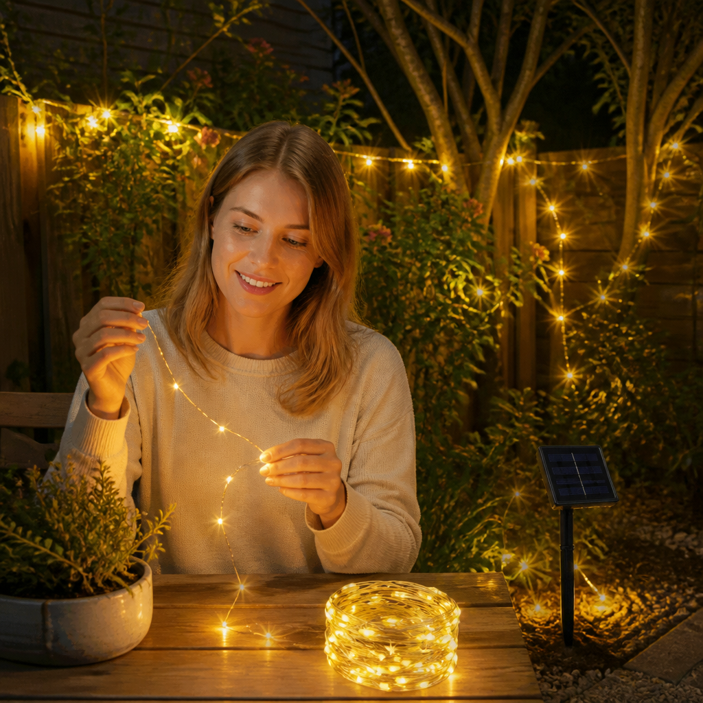 Solar Outdoor String Lights with LEDs & 8 Lighting Modes