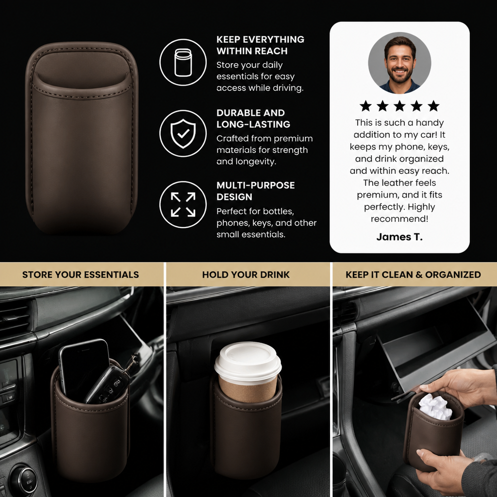 Universal Car Cup Holder & Multi-Purpose Storage Organizer for Bottles and Accessories