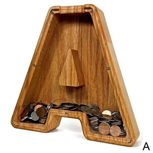 Stylish Wooden Alphabet Piggy Bank with Transparent Window for Easy Viewing