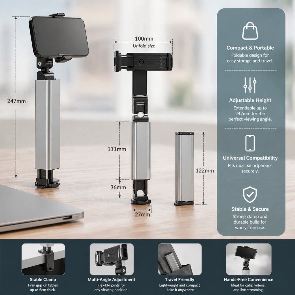Travel Phone Holder – Foldable and Adjustable Stand for Comfortable Use On the Go