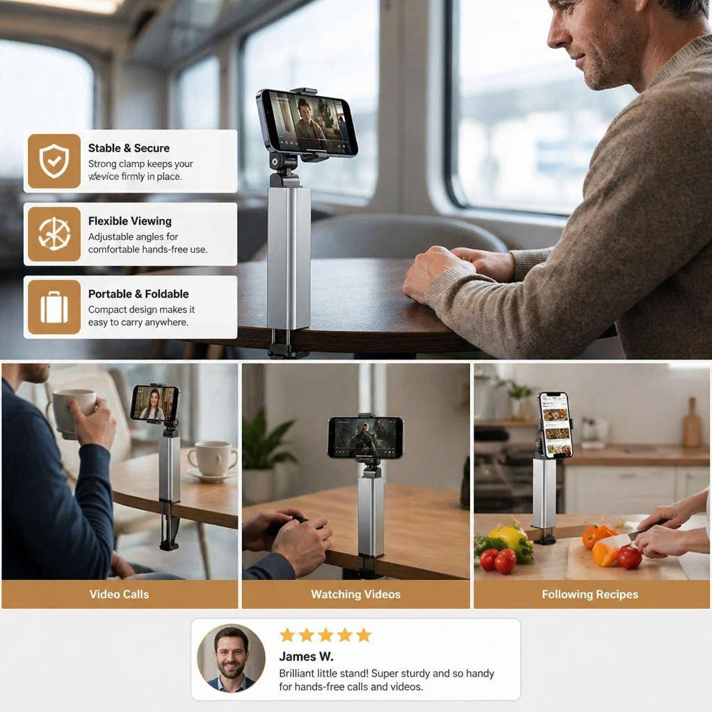 Travel Phone Holder – Foldable and Adjustable Stand for Comfortable Use On the Go