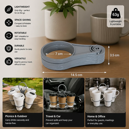 Foldable, Rotating Cup Holder – with 6 slots for glasses & cups, ideal for on the go