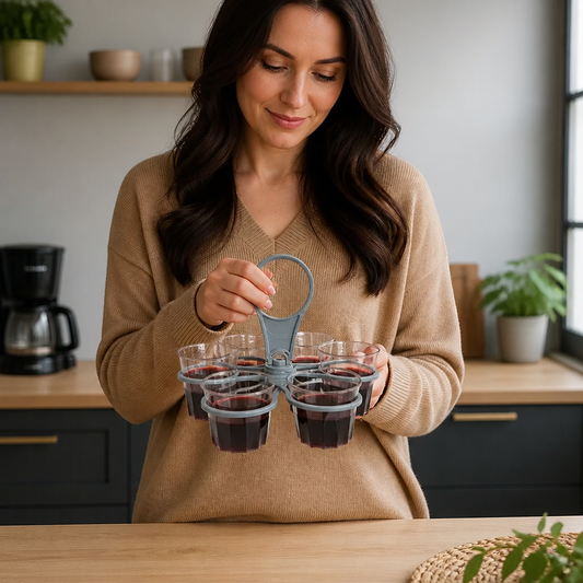 Foldable, Rotating Cup Holder – with 6 slots for glasses & cups, ideal for on the go