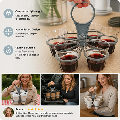 Foldable, Rotating Cup Holder – with 6 slots for glasses & cups, ideal for on the go